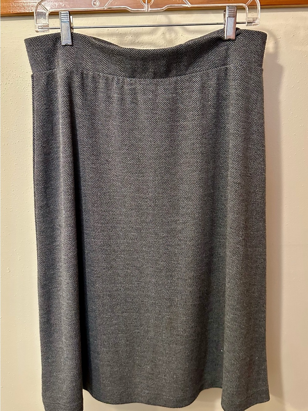 Classic Gray Herringbone Midi Skirt